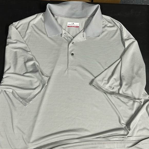 Beautiful white & grey striped gold polo by Grand Slam Performance! - Picture 1 of 2